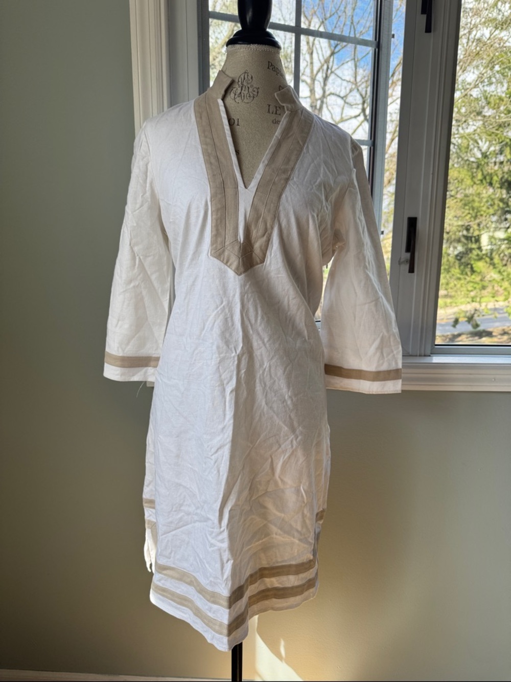 Preston & York Loretta lined white linen tunic sheath summer dress NWT size 8 - Picture 2 of 8